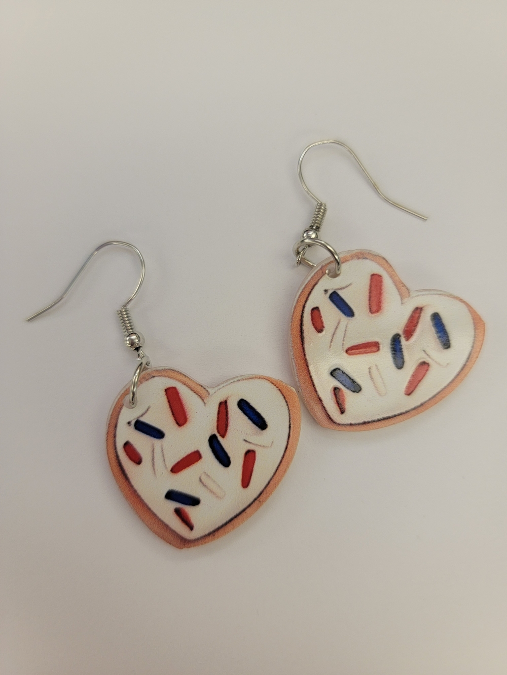 Heart Sprinkles Dangle Earrings in Red, Blue, White